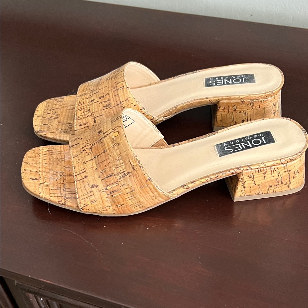 Jones New York Cork-Effect Slide Mules in Tan